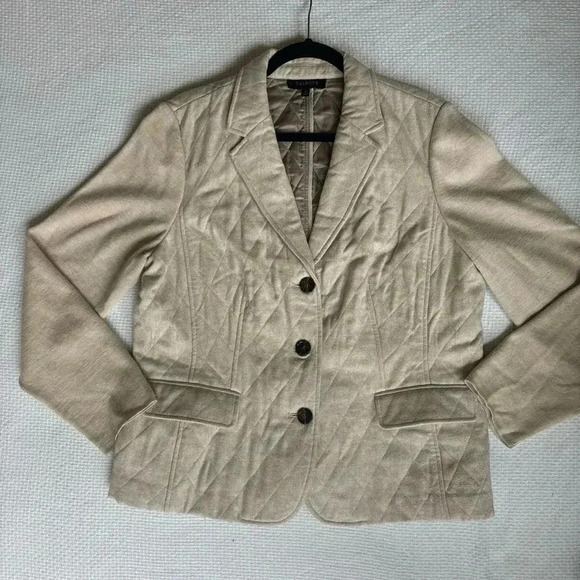 Talbots Blazer 16 Neutral Wool Quilted Academia Career Western Girl Classic - Picture 8 of 12